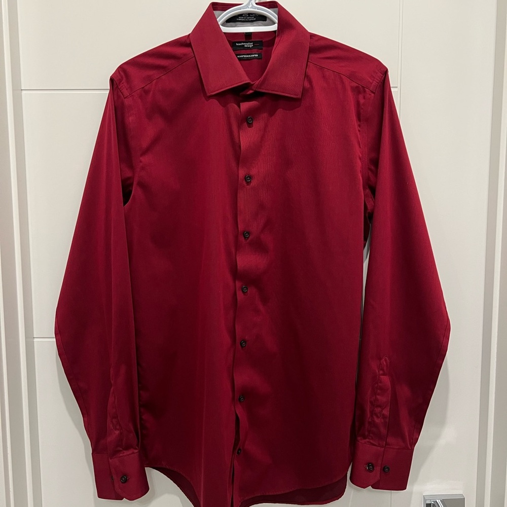 Leo Chevalier Adjusted 100% Cotton No Iron Burgundy Dress Shirt for Men’s 15 1/2